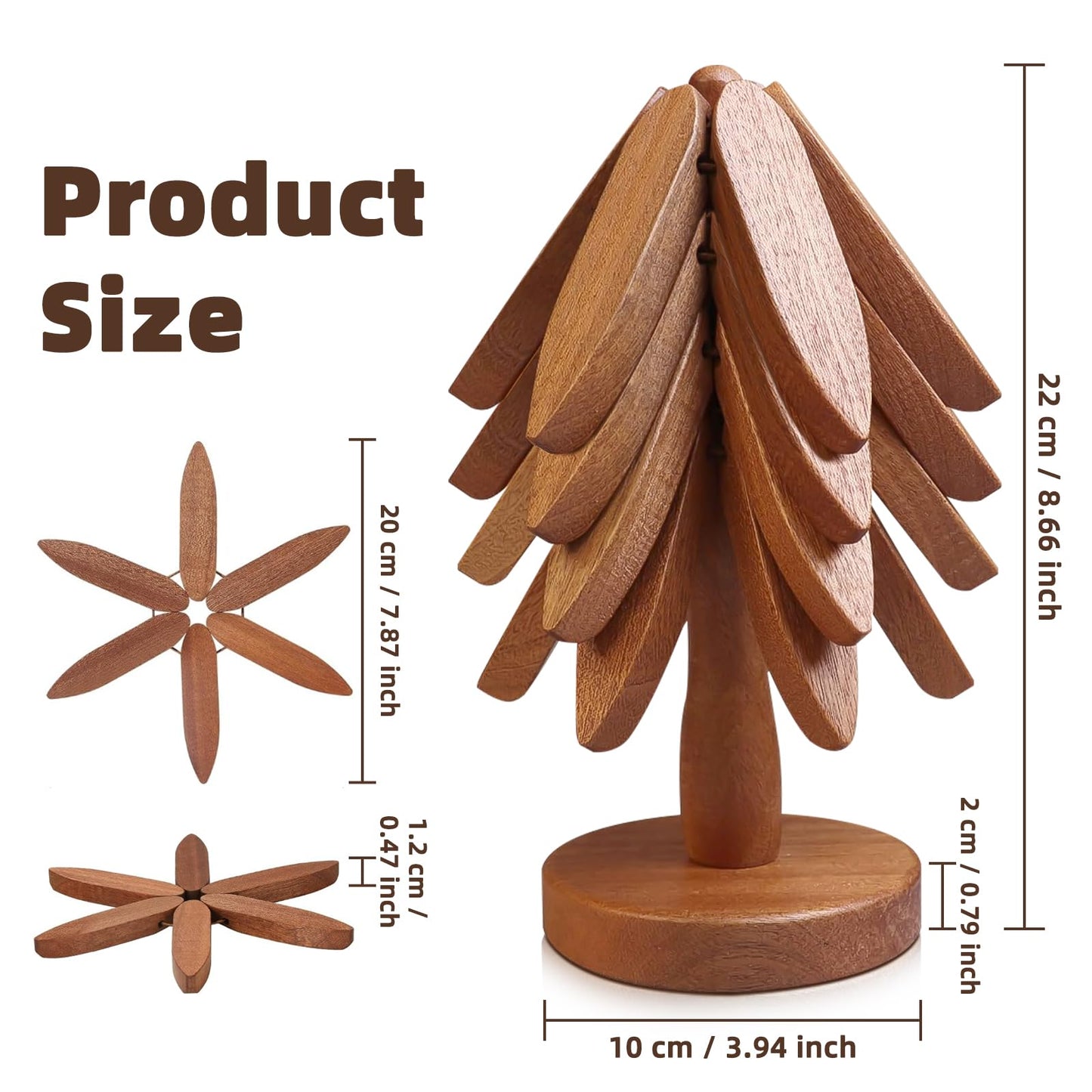 Wooden Trivets for Hot Dishes,Natural Foldable Kitchen Wooden Trivets for Hot Dishes - Tree Shape Trivet Set for Kitchen Counter Table Home Essentials