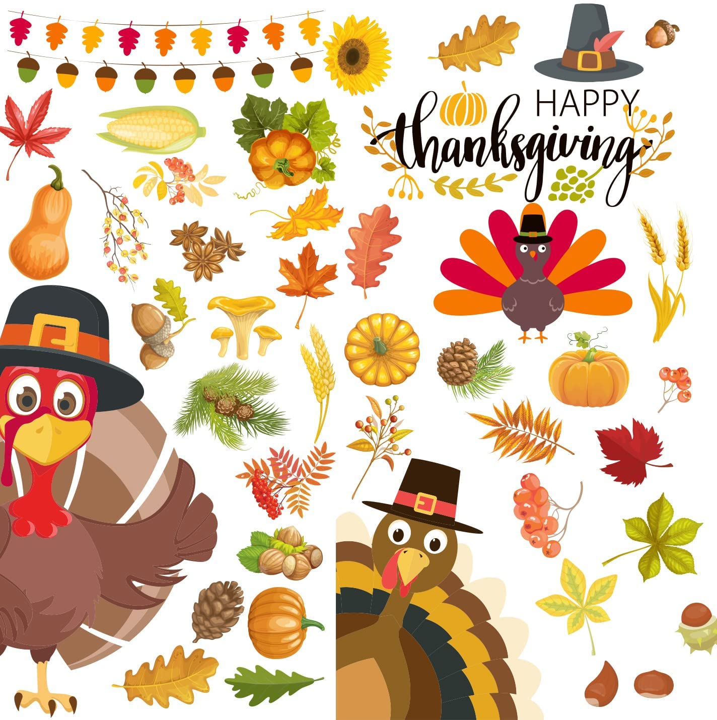 Thanksgiving Decorations - Thanksgiving Window Clings Fall Decorations Thanksgiving Window Stickers Holiday Turkey Cling for Glass Window Thanksgiving Decorations for Home Party 113 PCS