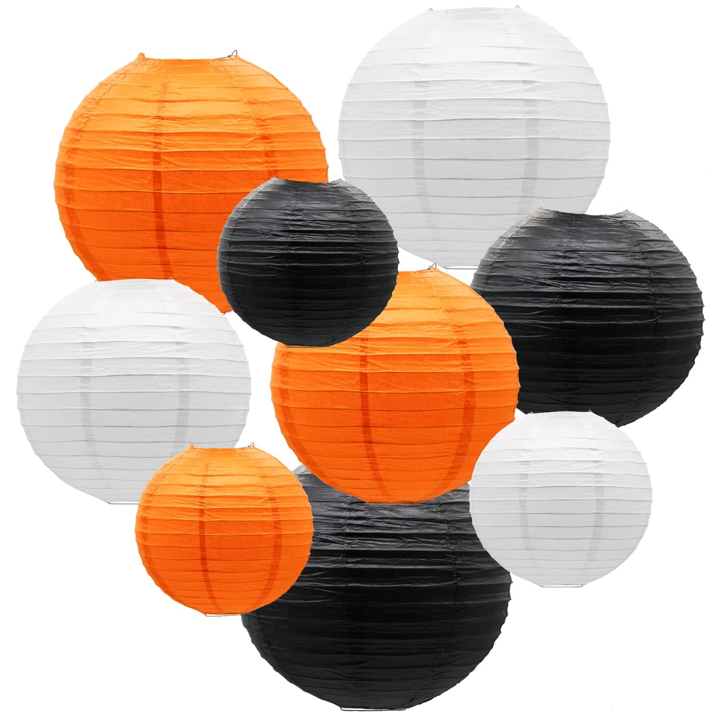 Paper Lanterns Decorative, Round Hanging Lantern for Halloween Thanksgiving Graduation Birthday Party Decorations, Black/Orange/White 9pcs