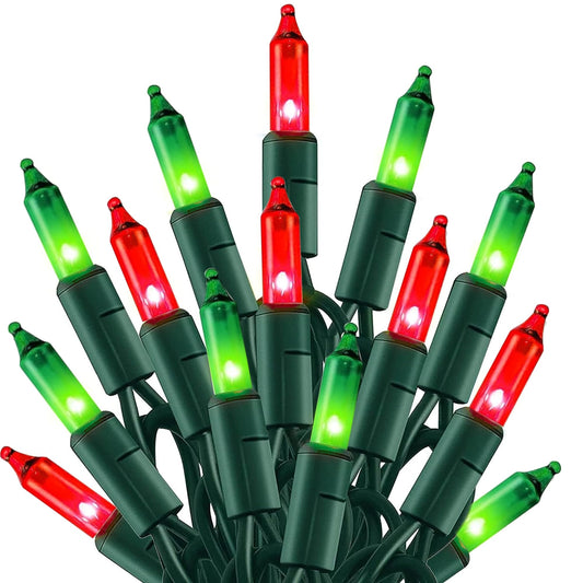 Christmas Mini String Lights, 20FT 100 Count Incandescent Mini Christmas Tree Lights, Waterproof Xmas String Lights for Outdoor Indoor Home Party Yard Decorations, Red and Green