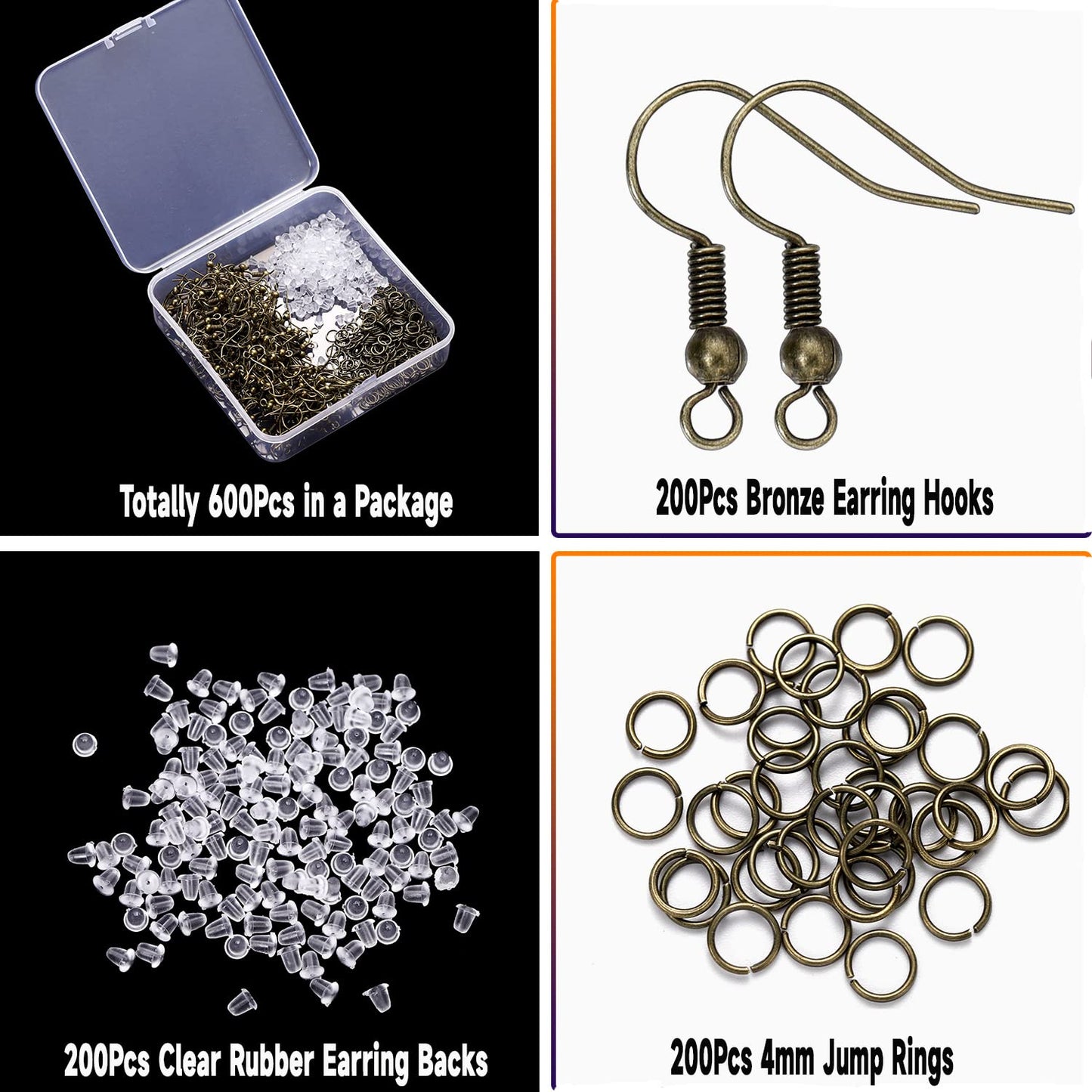 600Pcs Hypoallergenic Earring Hooks, Antique Bronze Earring Making Kit, Supplies with Earring Backs and Jump Rings for Jewelry Making (Bronze)