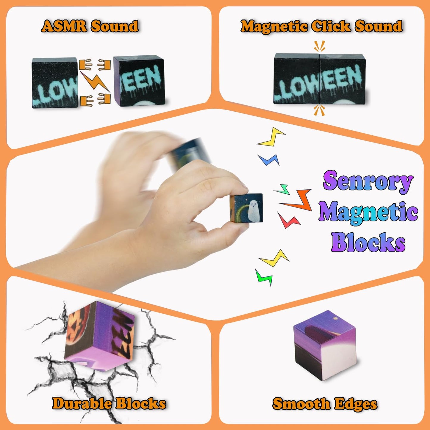 Magnetic Blocks Building Toy,Ritastar 25pcs Mine Stacking Magnet Build Cubes Cartoon Pattern World,STEM Sensory Construction Toys for Kids Gift,Educational Jigsaw Puzzle Set with 3D Halloween Designs