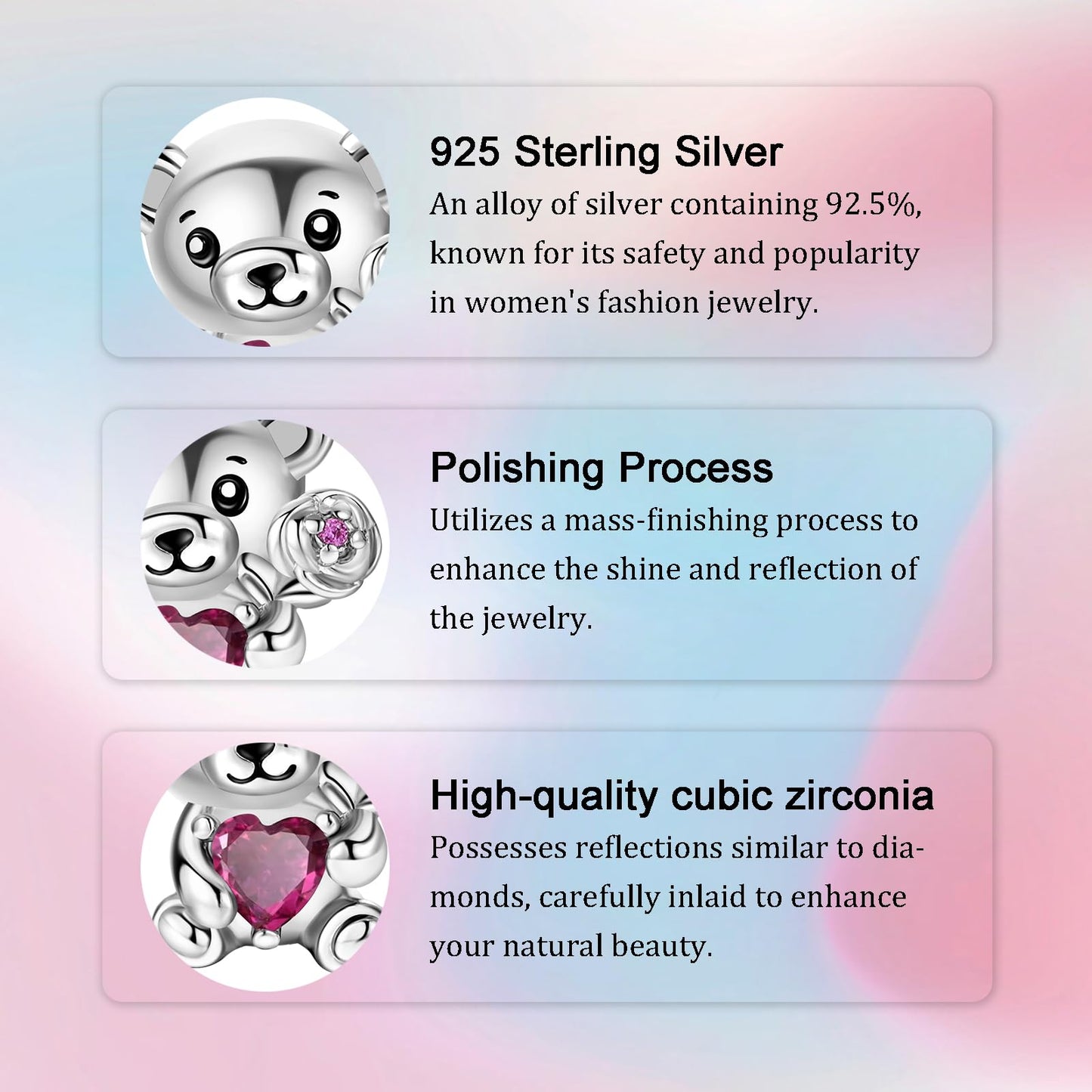 Alstade Hugging Heart Bear Charm 925 Sterling Silver Charms fits Bracelets and Necklace Pendant Bead Charms Jewelry Present for Women Family Friends