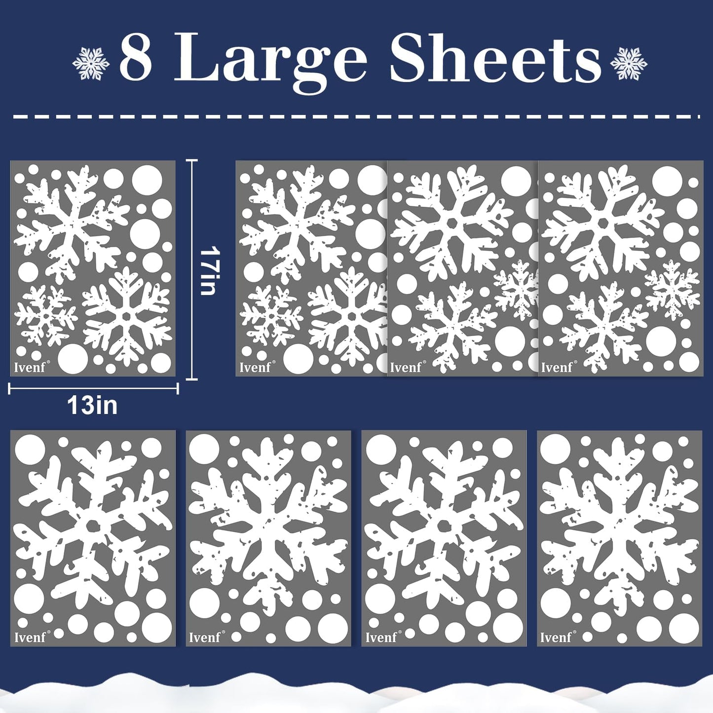 Christmas Decorations Indoor Decor: 8 Sheets Extra Large White Snowflake Christmas Window Clings, Farmhouse Rustic Xmas Snowflake Decorations for Kids Home School Office Winter Holiday Party
