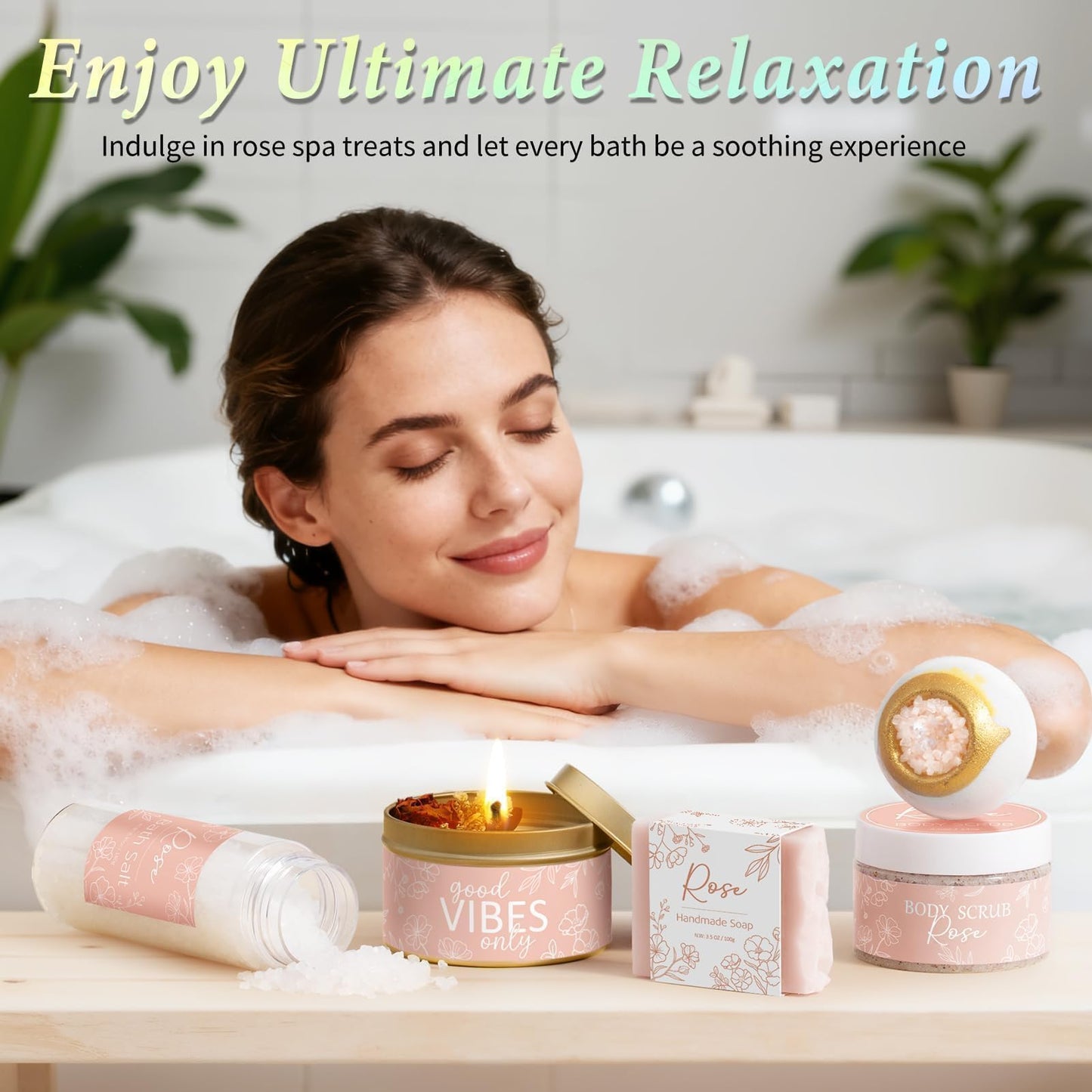 Spa Gifts for Women Bath Gift Set, Rose Relaxing Spa Gift Baskets Home Bath Set Self Care Kit Care Package Thank You Birthday Mothers Day Easter Gifts for Women Her Mom Sister Friends Teen Girls Wife