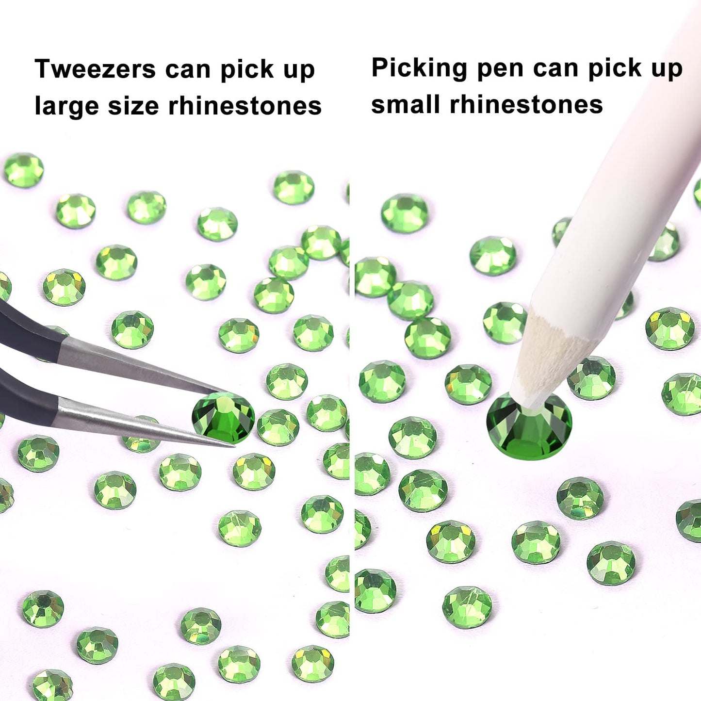 MEIBITE 6796PCS Light Green Hotfix Rhinestones Crystal Stones Glass for Fabric Clothes Shirts Sparkly Flat Back Round with Tweezers and Picking Pen (SS6~SS30 Set)