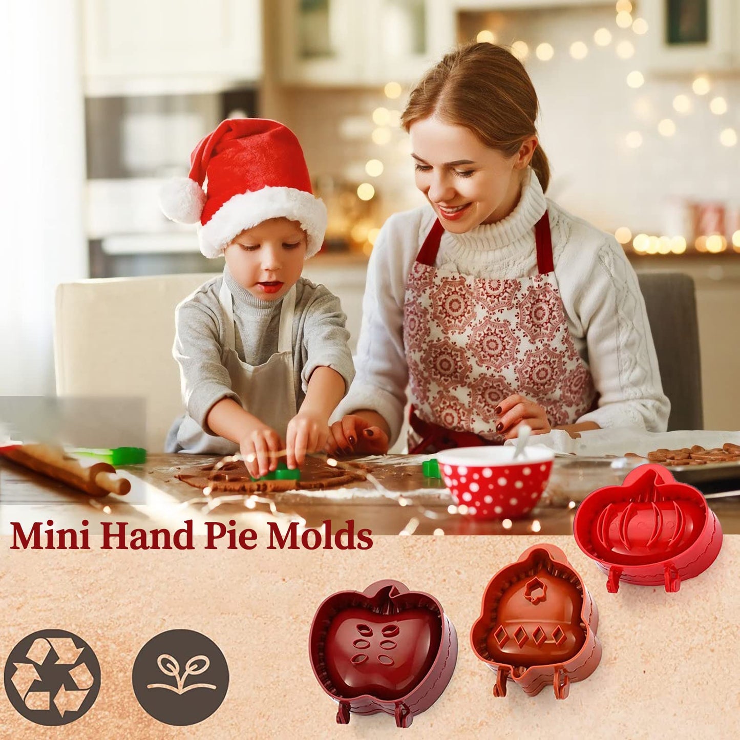Mini Pie Molds Dough Presser Pocket Pie Molds for Baking, Party Potluck Hand Pie Molds Set of 3, Apple, Pumpkin and Acorn Shapes (Red)