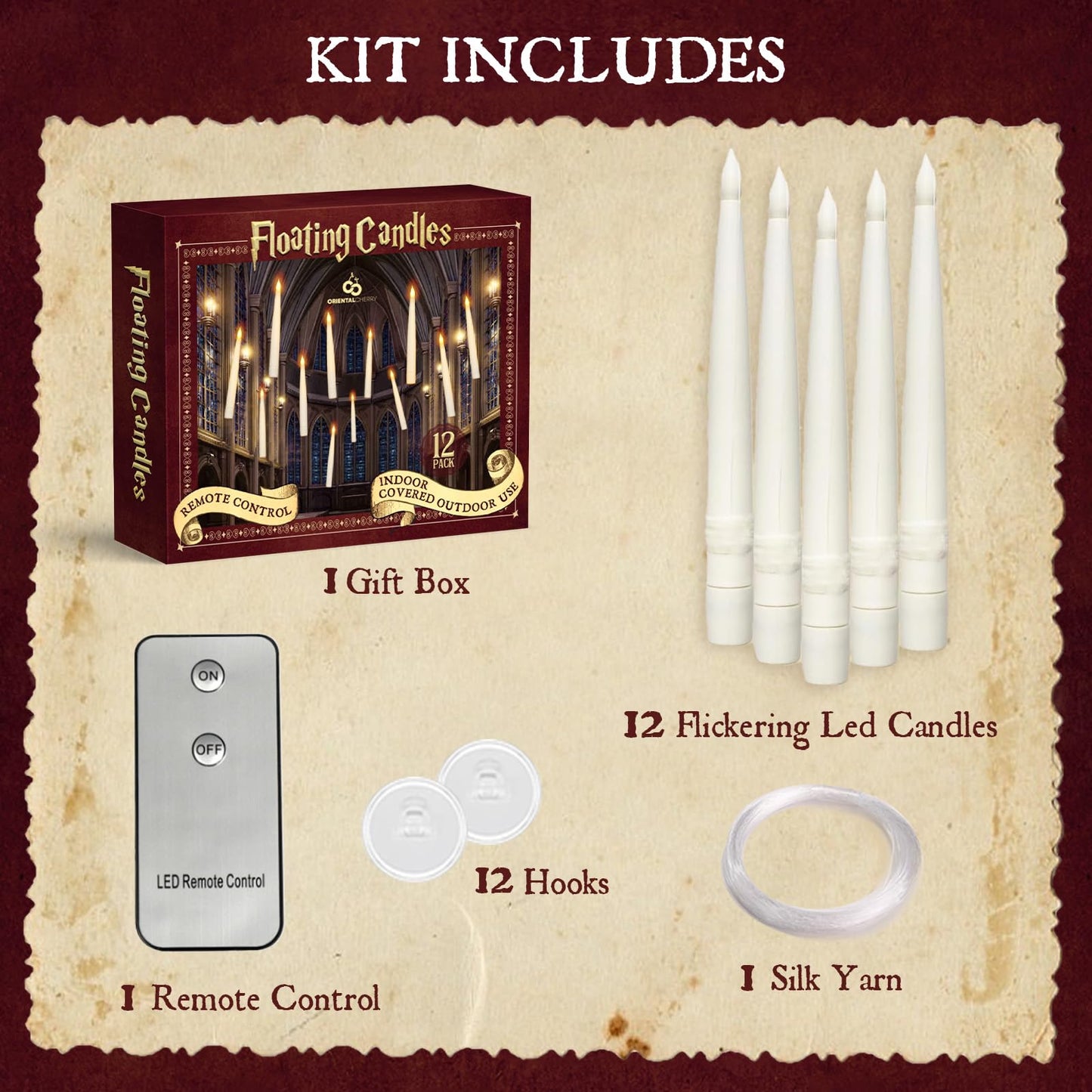 Halloween Decorations - Floating LED Candles with Remote Control -12Pcs Magic Witch Wizard Christmas Decor for Indoor Home Room Classroom Bedroom Birthday Party (with Common Remote)