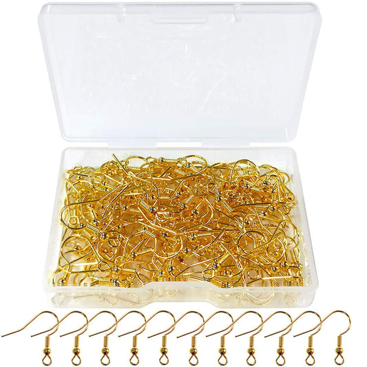 120pcs Earring Hooks with Ball and Coil, Hypo Allergenic Plated Gold Ear Wires with Transparent Storage Box, for DIY Jewelry Making