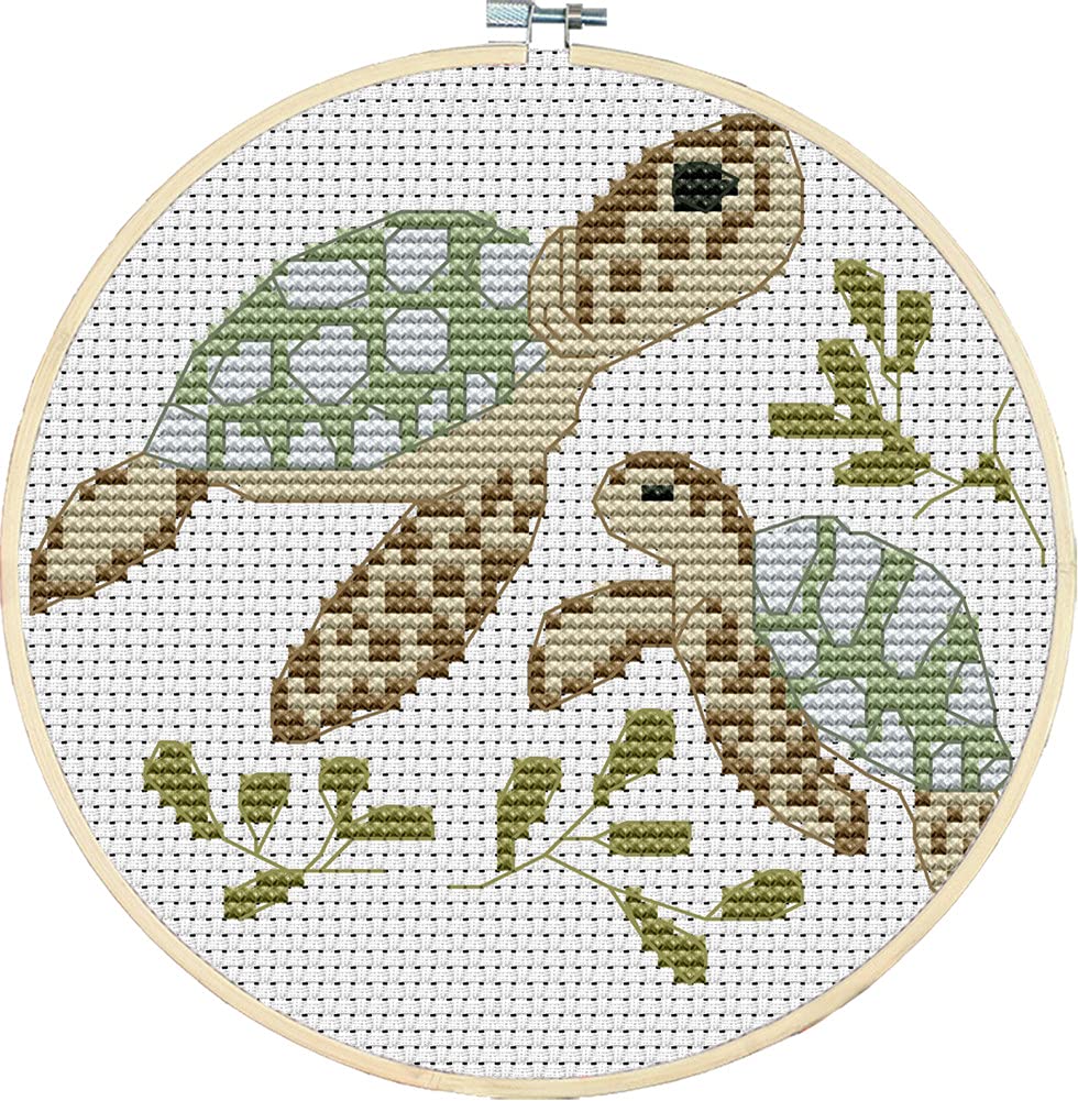 Cross Stitch Kits Little Turtle Looking for Mom 11CT Stamped Patterns Easy Cross Stitching Embroidery Needlework Kit Supplies (Turtle)