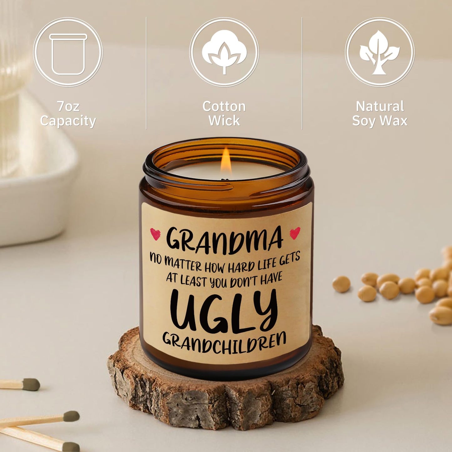 Niyewsor Grandma Gifts, Birthday Easter Gifts for Grandma, Lavender Scented Soy Wax Candle, Grandmas Gift from Grandchildren, Granddaughter, Grandkids, Handmade, 7oz