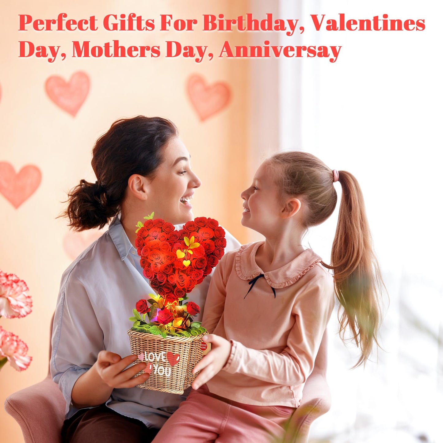 MZD8391 Mothers Day Card with MUSIC & LIGHTS, 3D Pop Up Birthday Card & Anniversary Card, Love Tree Hearts, 10 Inch Life Sized Forever Bouquet Mothers Day Gift for Women Her Wife Mom