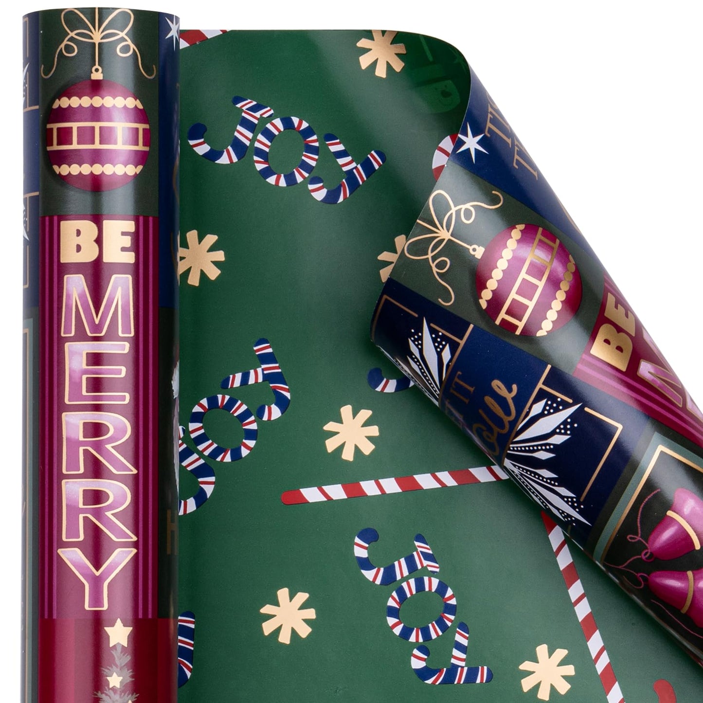 Reversible Wrapping Paper Roll - Mini Roll - Christmas Santa Claus, Snowman and Candy Cane Pattern Great for Christmas, Party, Holiday - 17.5 Inches X 32.8 Feet