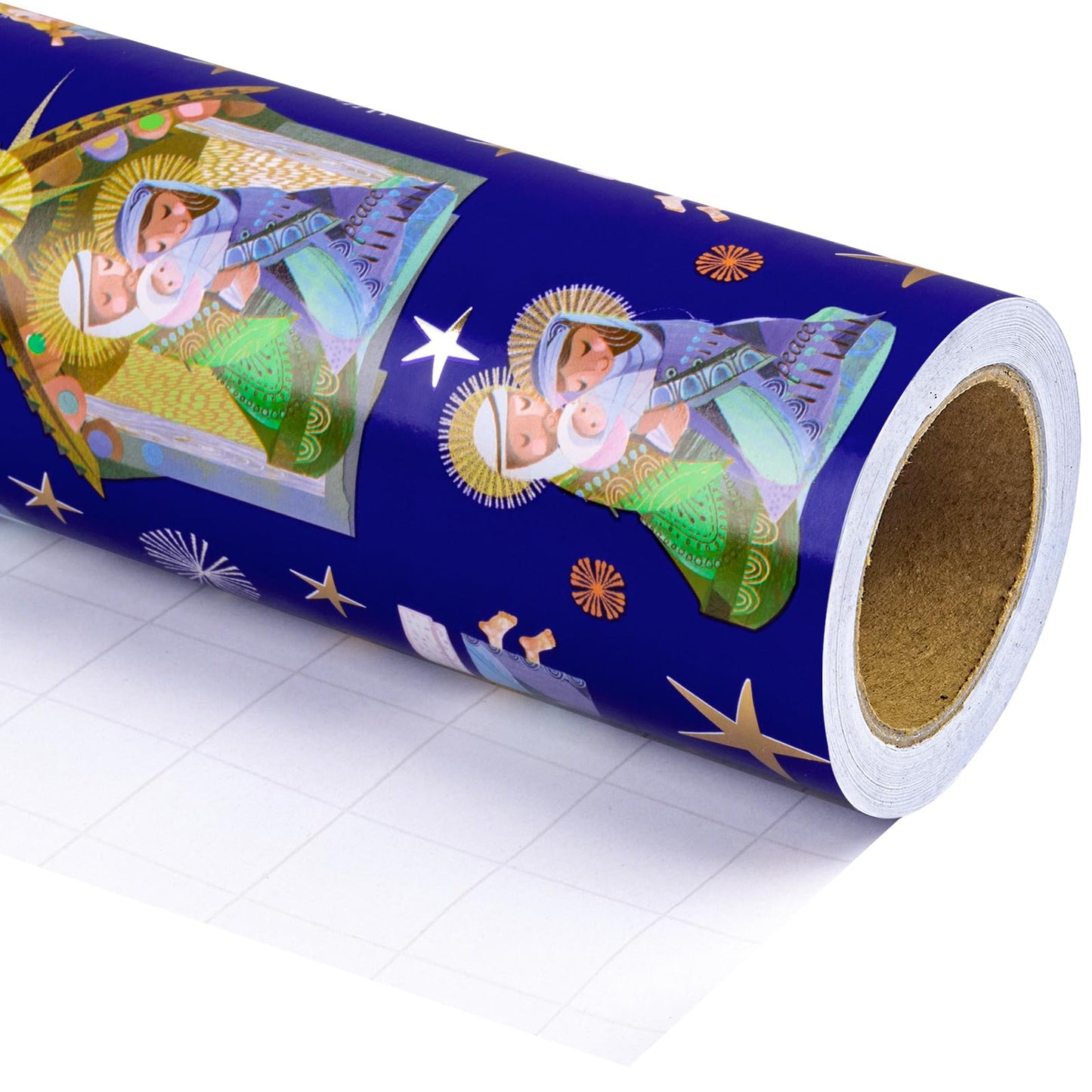 Christmas Wrapping Paper - Mini Roll - 17 Inch x 33 Feet - Blue Little Angel Wrapping Paper for Christmas, Holiday, Party Celebration
