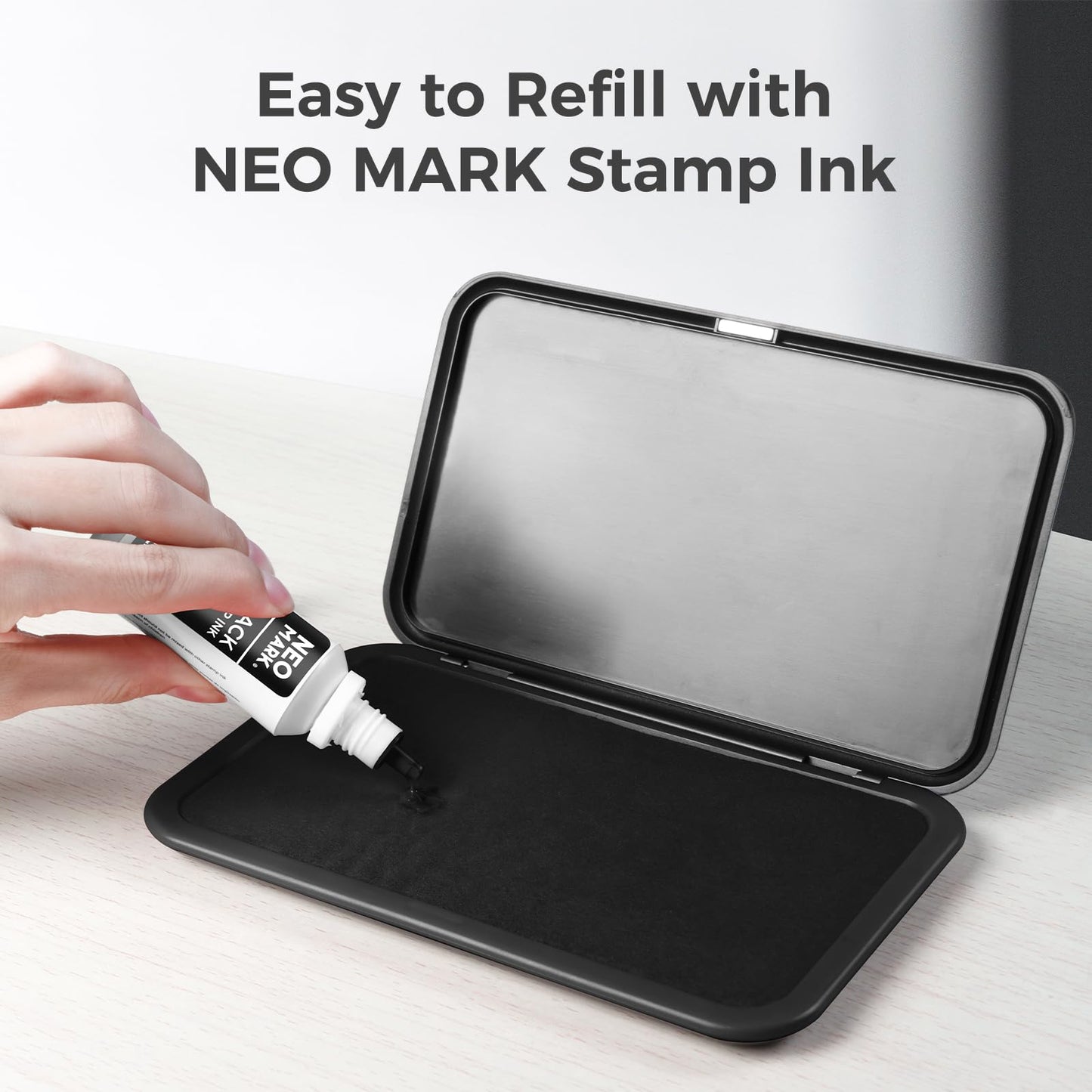 NEO MARK Large Stamp Pad Kit (1oz Ink Included) - 3.50"x 6.25", Magnetic Lid, Premium Quality Felt Stamp Pad (Black)