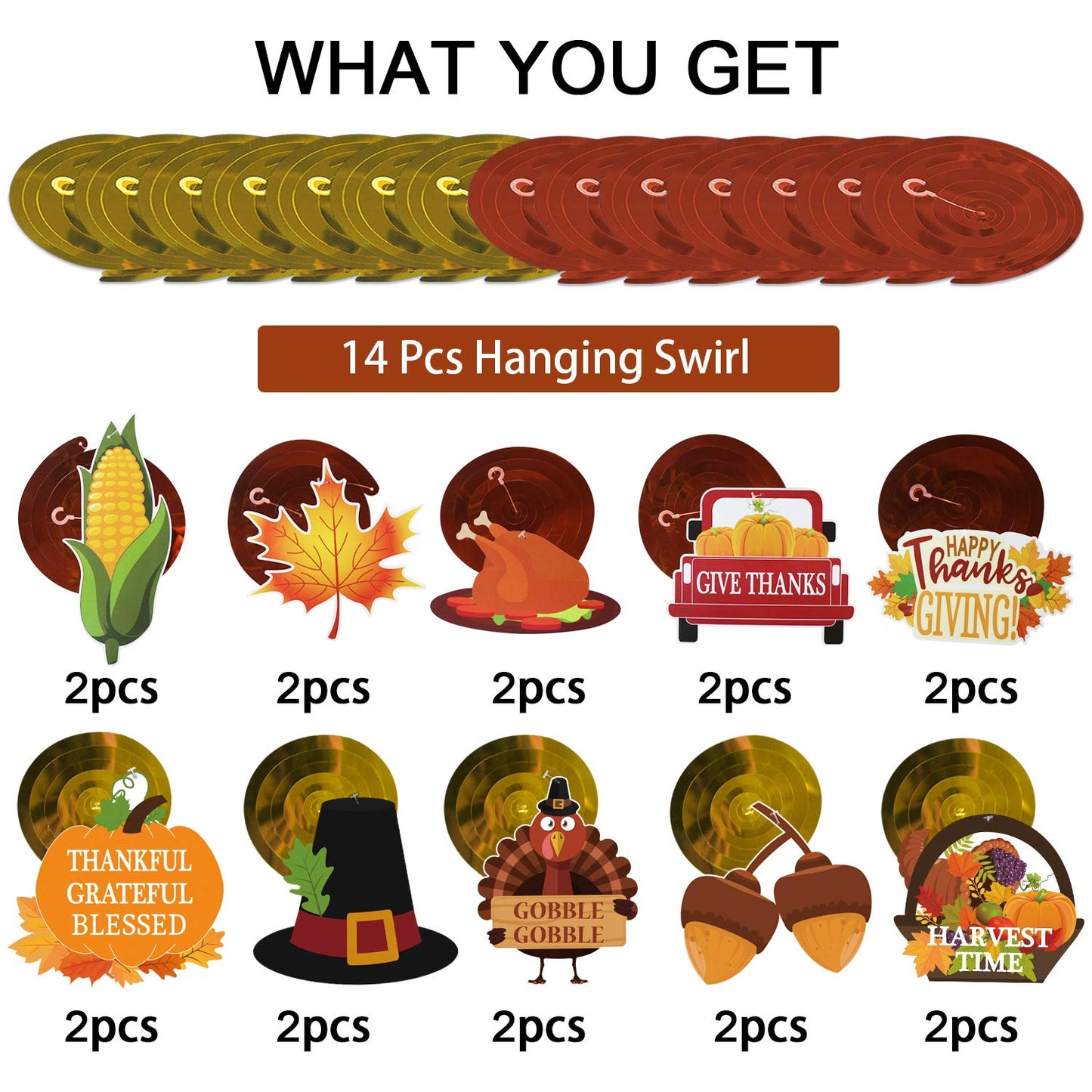 Thanksgiving Decorations Hanging Swirl - 34Pcs Thanksgiving Hanging Ceiling Streamers - Turkey Corns Pumpkin Maple Leaves Swirls for Home Indoor Outdoor Party Office Decor Supplies (NO DIY Required)