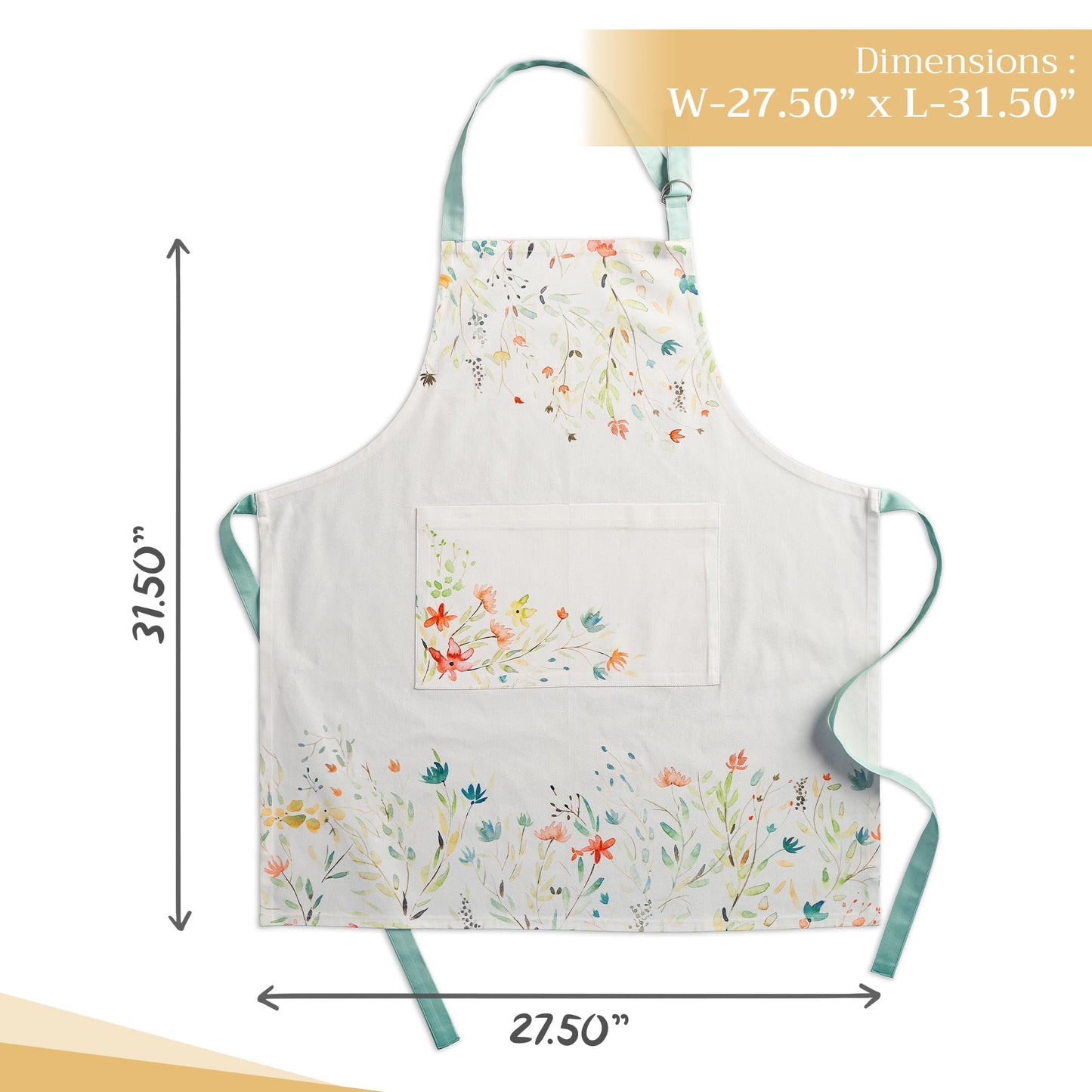 Apron for women with Pocket 100% Cotton 27.50"x31.50" 1 Piece Adjustable Neck Strap & long ties Apron Men, Chef, Wedding, Cooking, Gardening, Server Spring/Summer (Colmar)