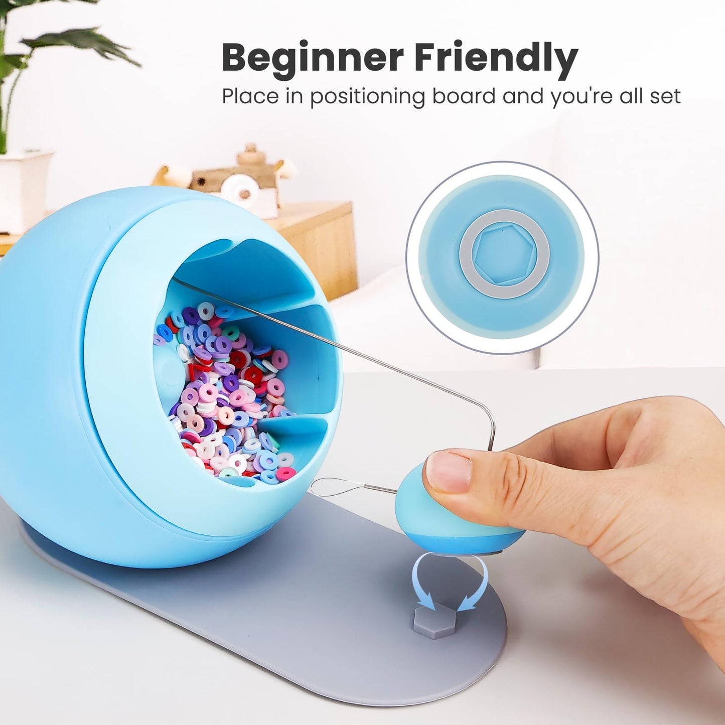 Bead Spinner for Jewelry Making, Clay Beads Spinner for Necklaces Maker, Electric Bead Spinners Bracelet Maker Machine with Beginner Friendly Positioning Mat, Gift for Craft Lovers, Blue