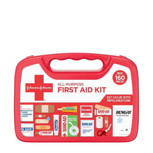 All-Purpose Portable Compact First Aid Kit for Minor Cuts, Scrapes, Sprains & Burns, Home, Car, Travel, Camping & Outdoor Emergency Kit, 160 Pieces