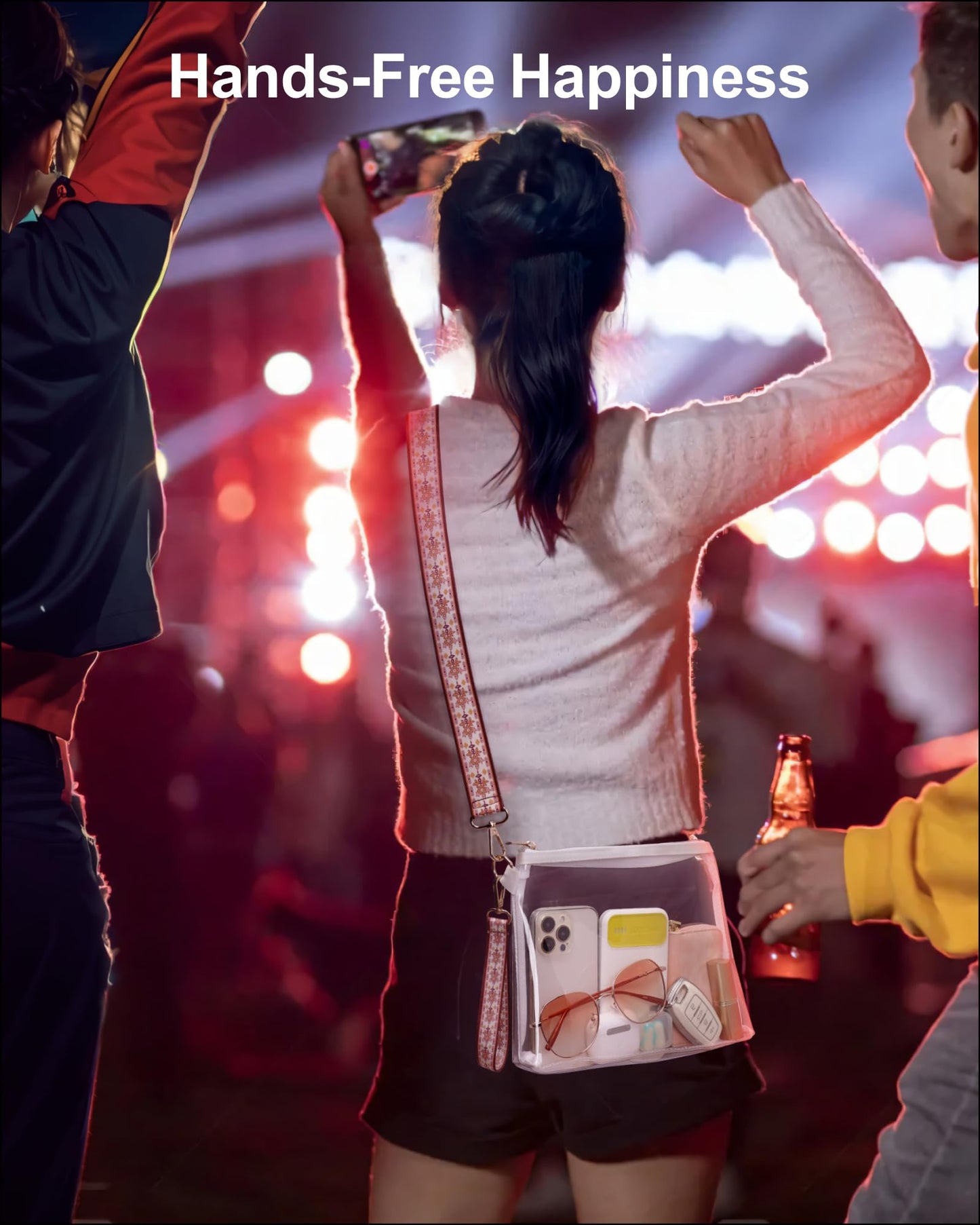 PACKISM Fashionable Clear Bag Stadium Approved - Clear Purses for Women, Versatile with Detachable Strap, Sturdy & Easy Access Design, Perfect for Sports & Concerts, White