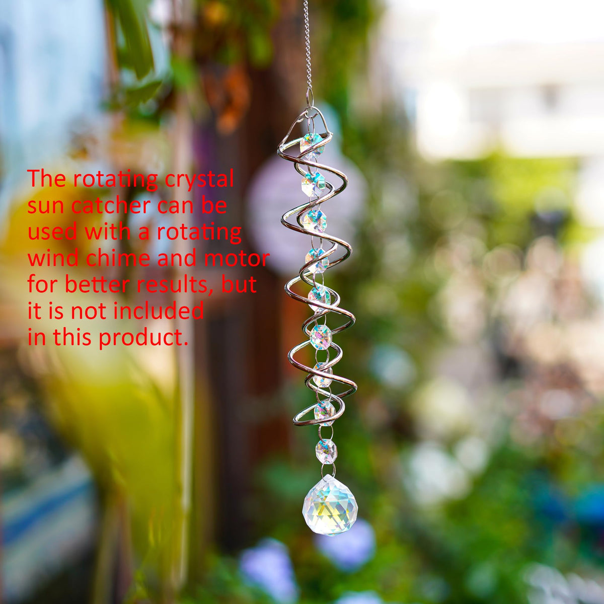 20.5in Crystal Suncatcher Gazing Ball Spiral Wind Spinner Garden Decor