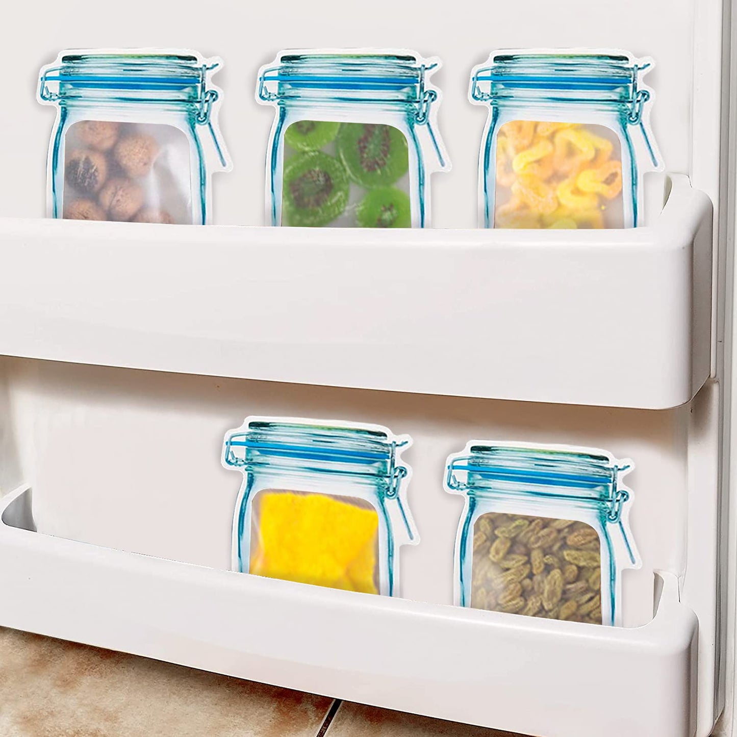 Enkrio 20 Pack Mason Jar Zipper Bags, Reusable Snack Food Storage Bags for Kitchen Sandwich Picnic Organizer