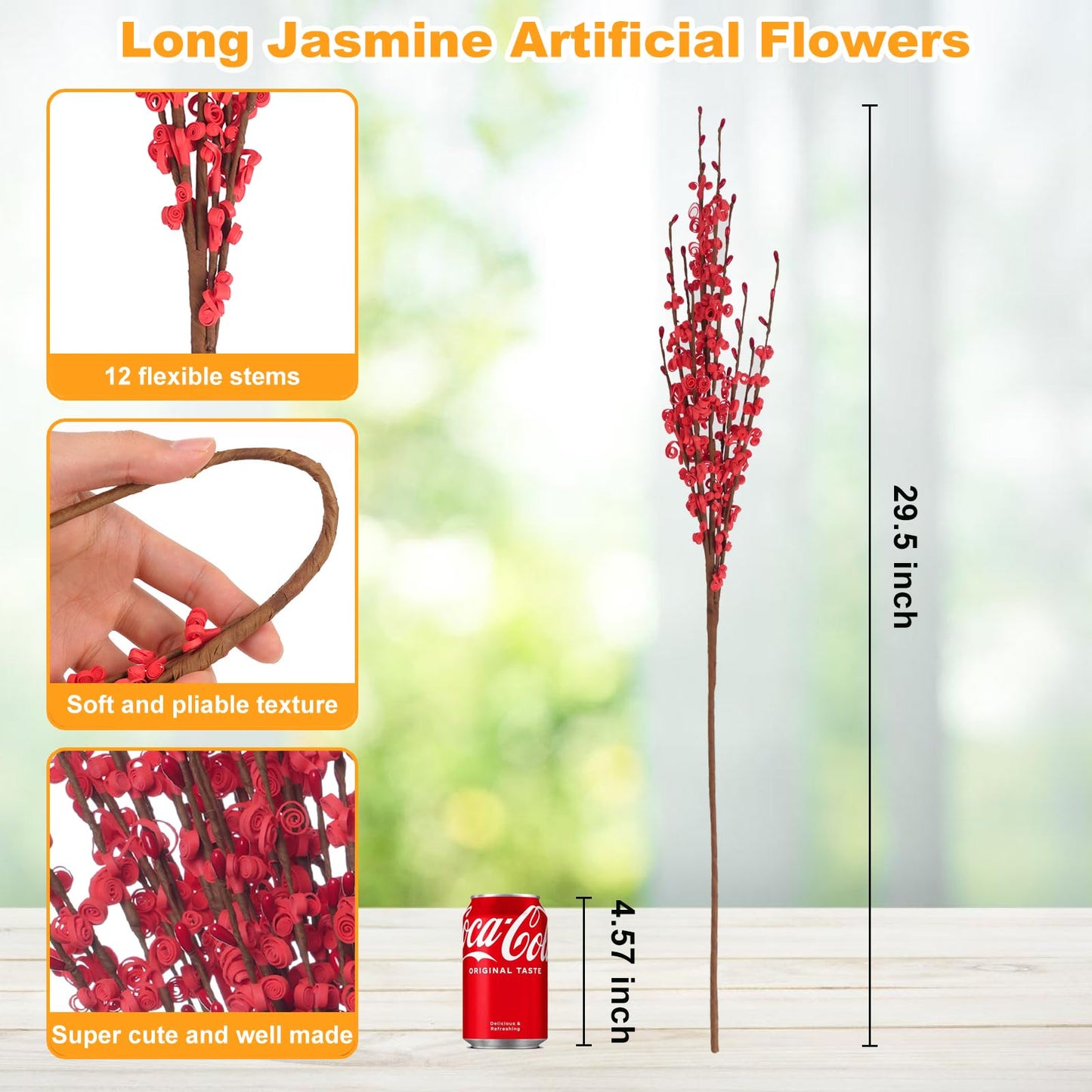 Wootkey 5 Pcs Valentine's Day Flowers Artificial Red Flowers 29.5" Long Stems Patriotic Picks with Mini Red Berry for DIY Floral Art Plant Wedding Home Office Table Decorations