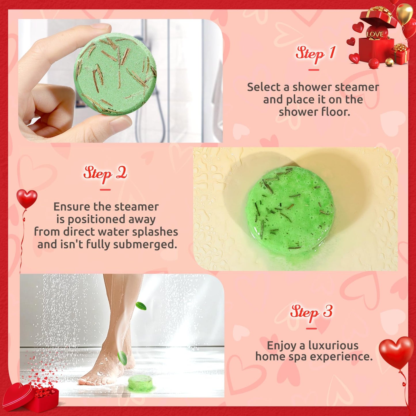 Shower Steamers Aromatherapy - 8 Pack Shower Bombs with Essential Oils, Valentines Day Gifts for Her Women, Birthday Gifts for Women Self Care Relaxation Home SPA Stress Relief Galentines Gift Set