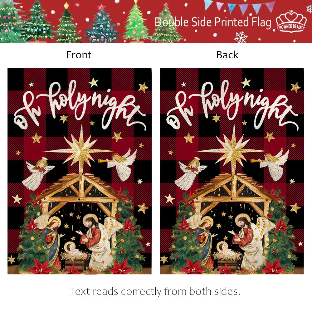 CROWNED BEAUTY Christmas Holy Night Garden Flag 12x18 Inch Double Sided Small Burlap Holiday Nativity Yard for Outside