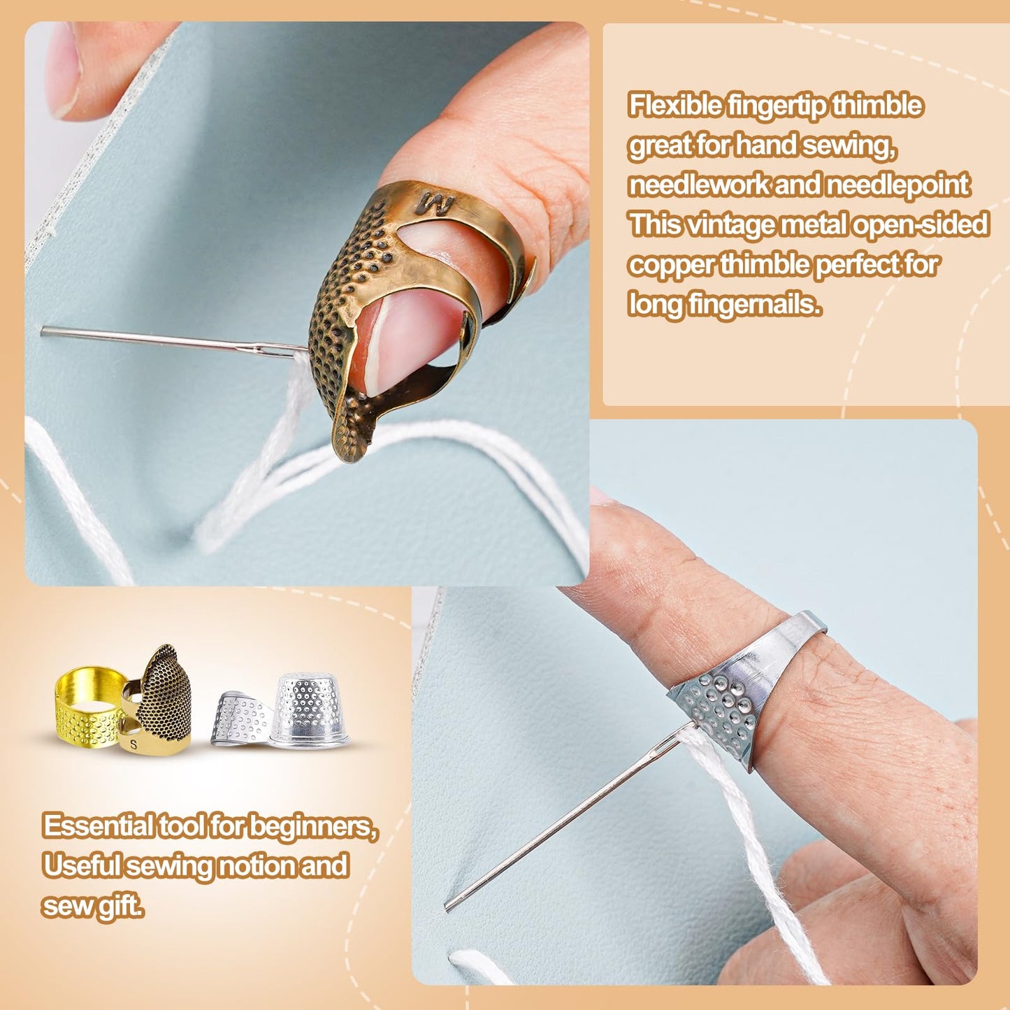 20 Pcs Sewing Thimble Kit,thimbles for Hand Sewing，Needle threaders，Seam Rippers for Sewing，Measuring Tape and Thread Snips, Hand Embroidery Craft（Complete Sewing Kit）