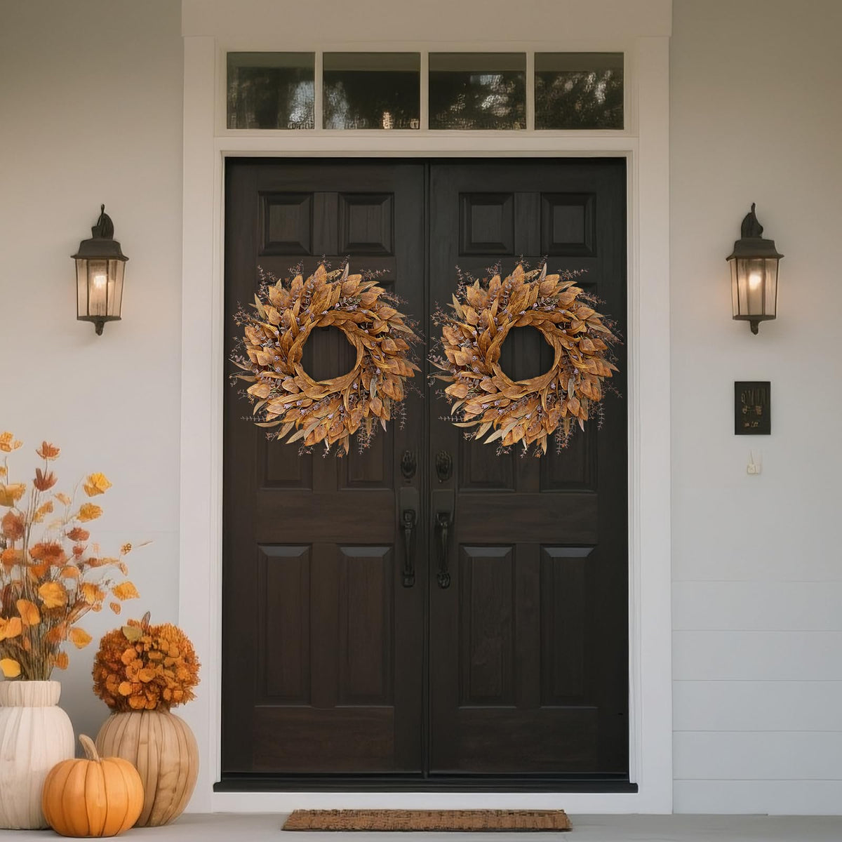26" Artificial Fall Eucalyptus Wreath with Seeds for Front Door(Orange)