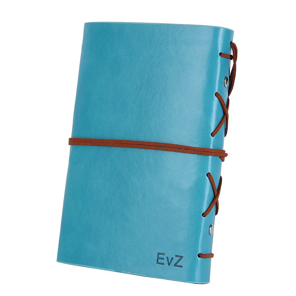 EvZ Leather Writing Journal Notebook, 7 Inches Vintage Nautical Spiral Blank String Diary Notepad Sketchbook Travel to Write in, Unlined Paper, Retro Pendants, Classic Embossed, Sky Blue
