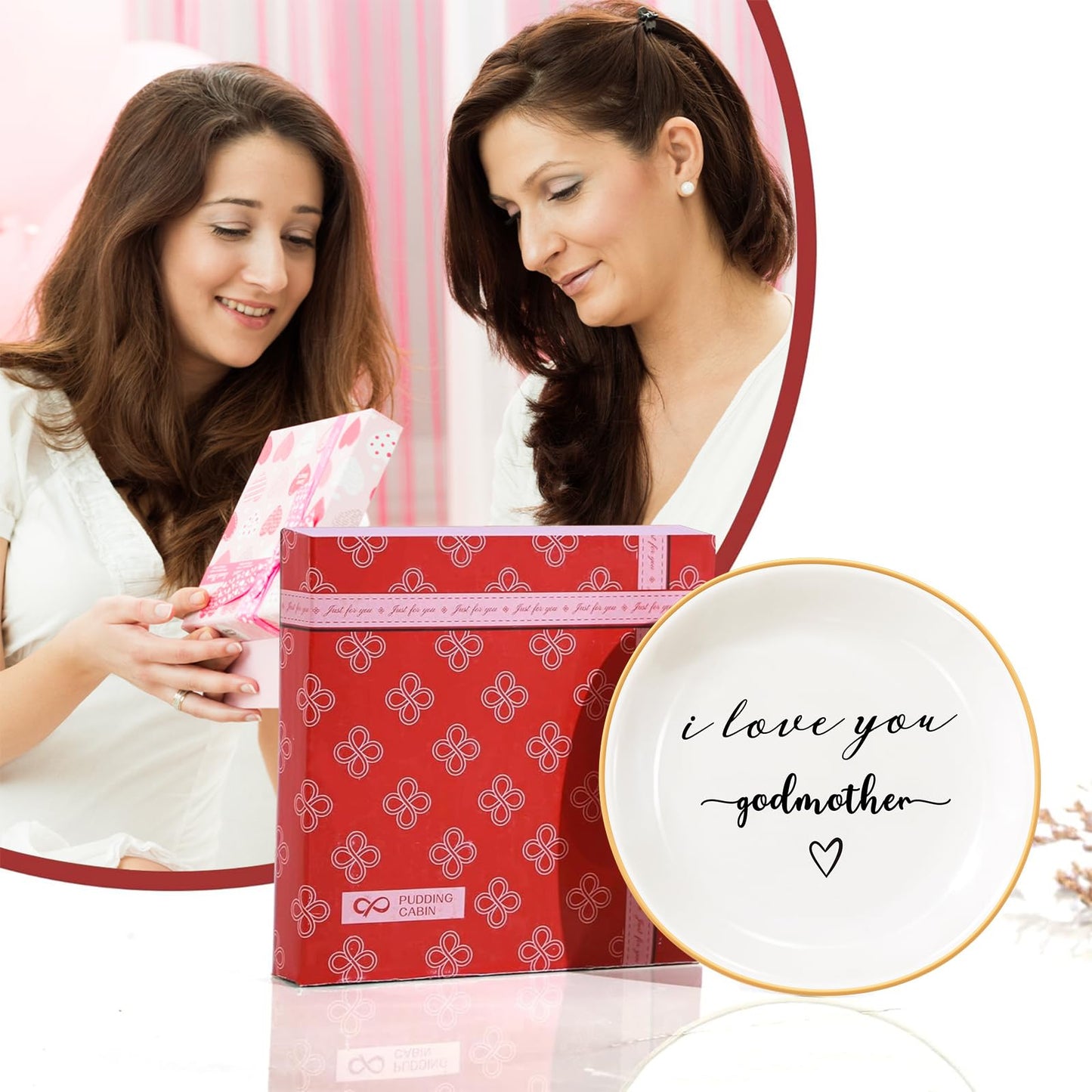 PUDDING CABIN Godmother Gifts: I Love You Ring Dish for Godmother Proposal, Birthday, Mother's Day, Christmas & Wedding