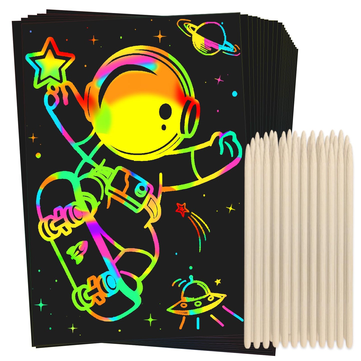 ZMLM Scratch Rainbow Art Paper Set - 100Pcs Magic Scratch Off Art Craft Supplies Kits for Kids Girls Boys Black Scratch Notes Sheet Doodle Pad for Fun DIY Toy Return Gift Birthday Party Favors