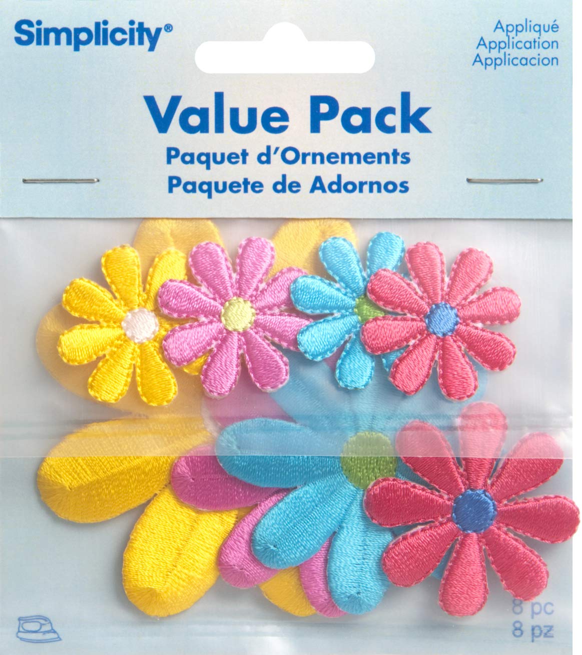 Simplicity Multicolor Daisy Flowers Applique Clothing Iron On Patches, 8pc, Sizes Vary