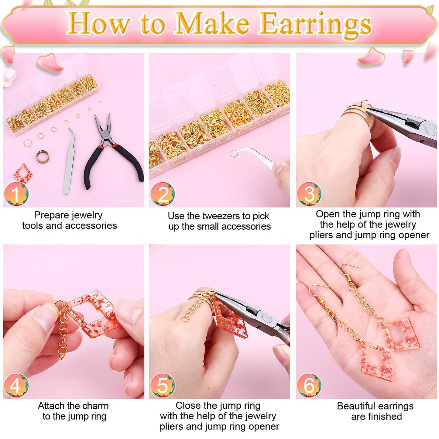 Gold Jump Rings for Jewelry Making, Paxcoo 1500Pcs Jewelry Necklace Repair Kit with Jewelry Making Supplies and Jewelry Pliers for Bangle Charms, Earrings and Nail Piercing