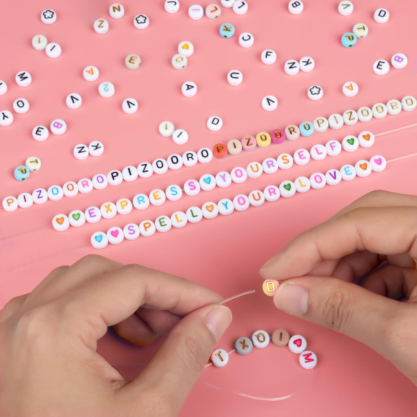 Bracelet Kit with 28 Colors, 5040 Clay Beads, 1200 Letter Beads for Jewelry Making - 4 Styles of Round Alphabet, Number, Heart & Pattern Beads