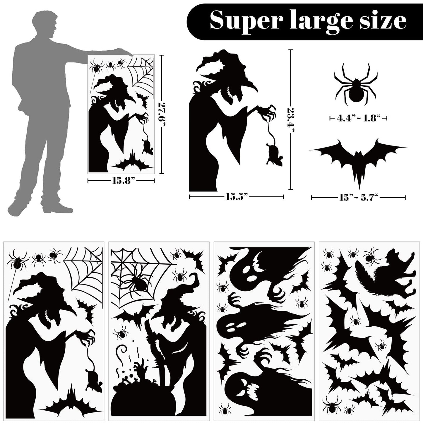 Large Halloween Window Clings Decorations Halloween Window Silhouette Decorations Scary Witch Silhouette Halloween Stickers for Window