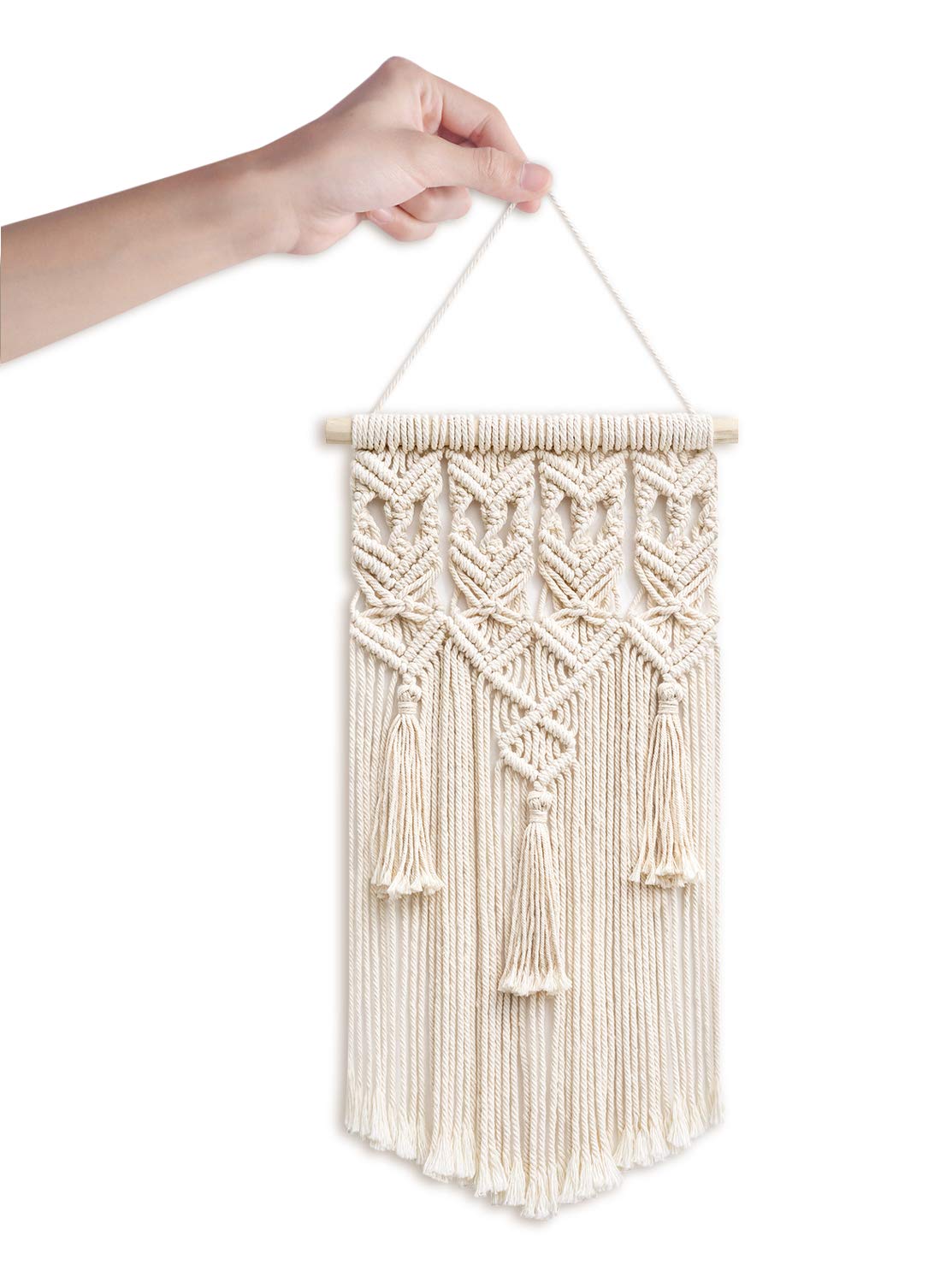 Mkono 2 Pcs Macrame Woven Wall Hanging Boho Chic Geometric Art Decor - Beautiful Bedroom Nursery Apartment Home Decoration, Gift for Girls Adults Birthday Christmas, Small Size 18" L x 9.5" W