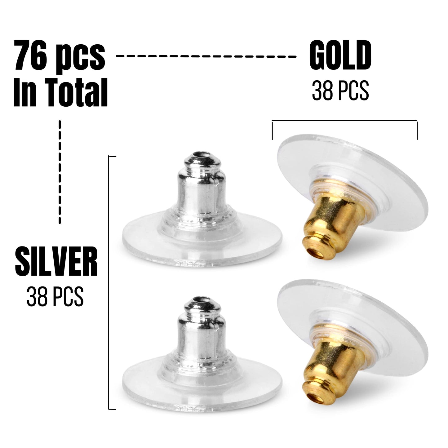 Mr. Pen Bullet Clutch Earring Backs - 76 Pcs, Gold & Silver, Rubber Backs for Studs & Pierced Earring Stoppers