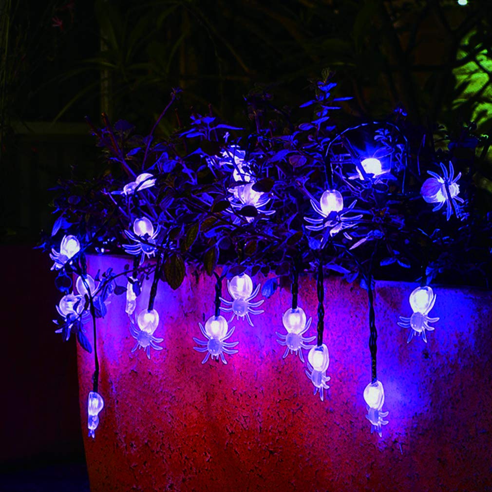 Qunlight Solar String Lights, 2Pack 30 LED 20ft Purple Spider Lights with 8 Modes Waterproof Fairy Lighting for Halloween Party Decor, House, Garden, Yard Decoration