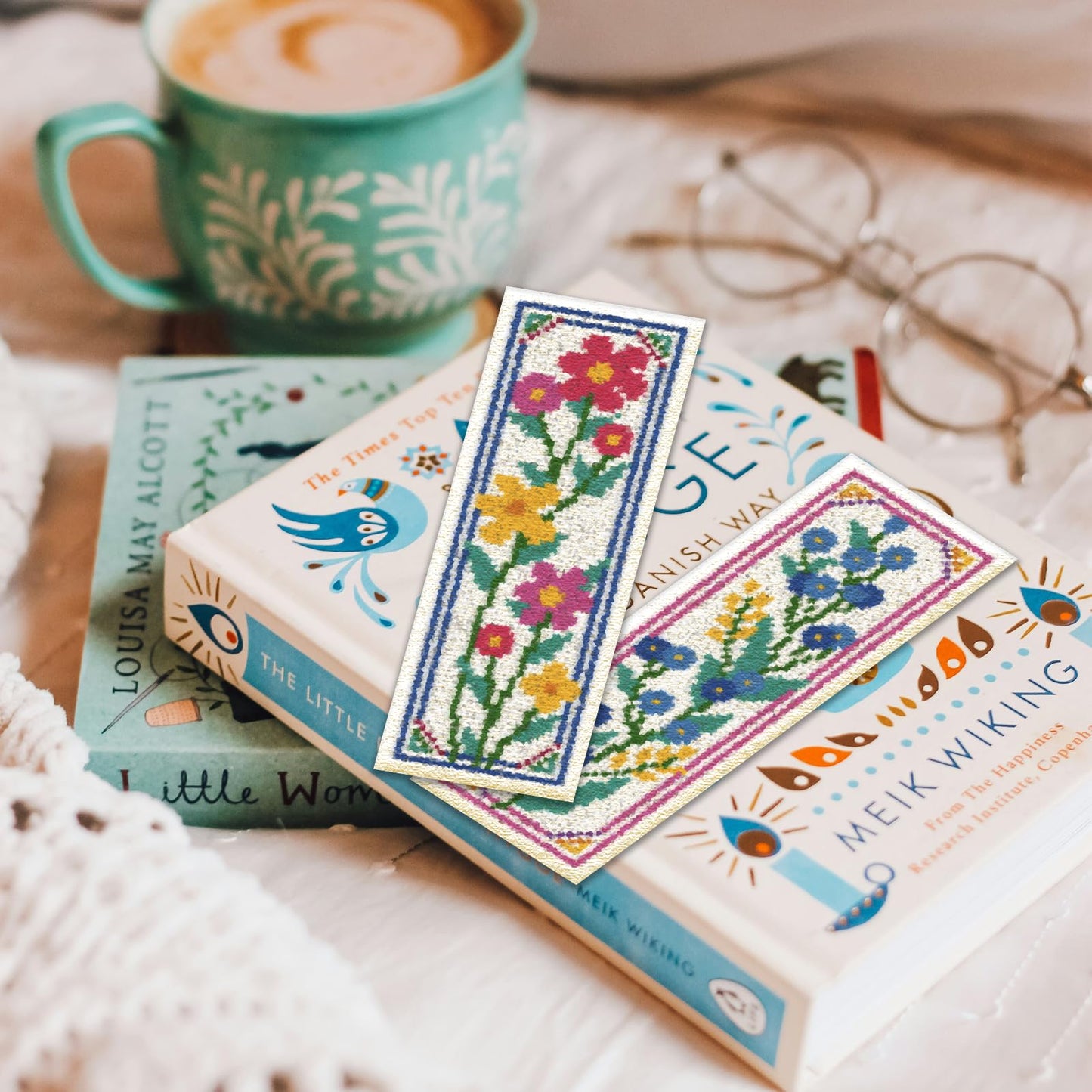 6 Pcs Flower Cross Stitch Bookmark Kit for Beginner with Backing Felt Floss Instruction Sunflowers Tulip DIY Stamped Embroidery Bookmark Kit for Starter Adults Book Lovers