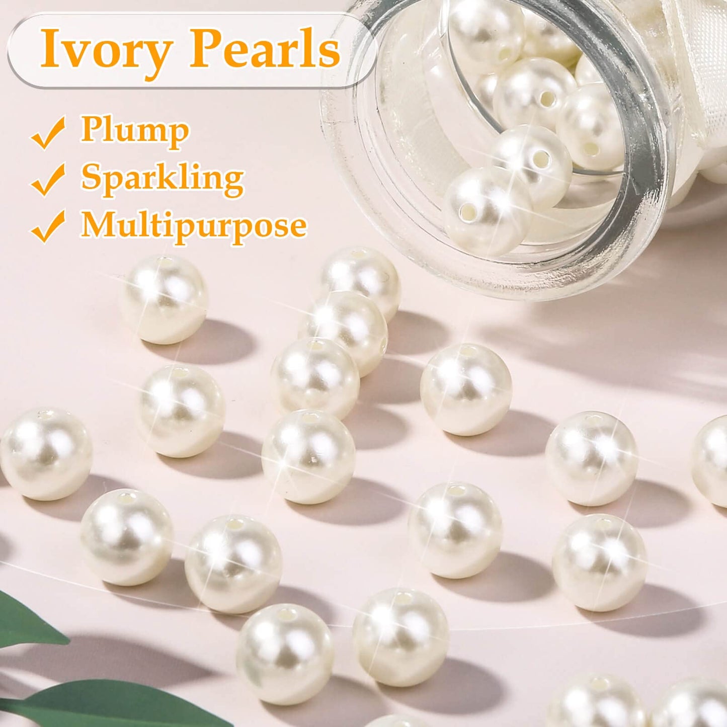 Pearl Beads for Craft, Anezus 200pcs Ivory Faux Fake Pearls, 12 MM Sew on Pearl Beads with Holes for Jewelry Making, Bracelets, Necklaces, Hairs, Crafts, Decoration and Vase Filler