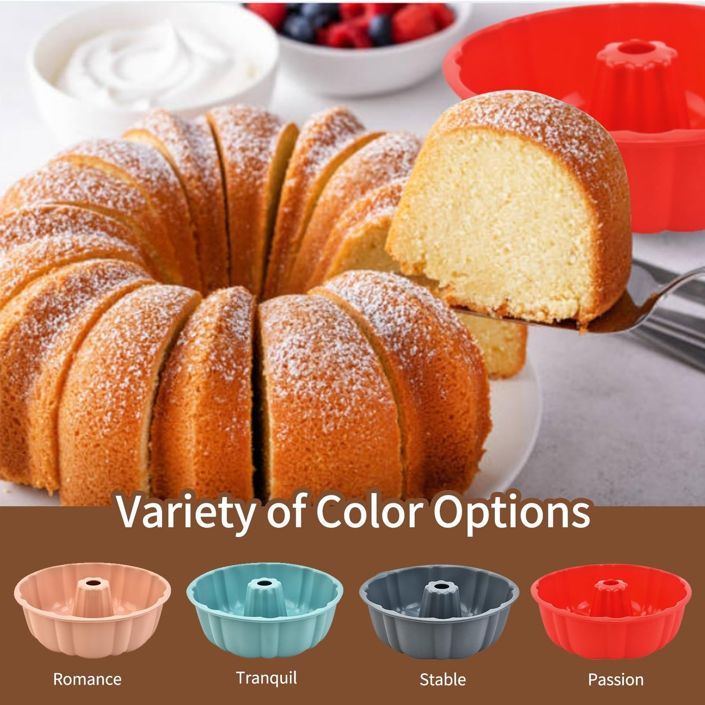 PADELE 2 Pack Silicone Cake Pan Nonstick,10 Inch, Silicone Cake Molds,Pound Cake Pan, Baking Cake Pan for Jello,Gelatin,Cake,Brownie and Bread（Pink+Blue）