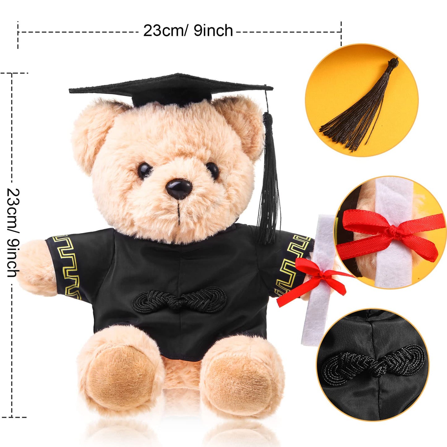 ZJoey Bear with Graduation Cap Toys Class of 2026 Plush Stuffed Teddy Bear Animal Dog Cap and Gown with Greeting Card and Bag for Graduation Day Gift(Black)
