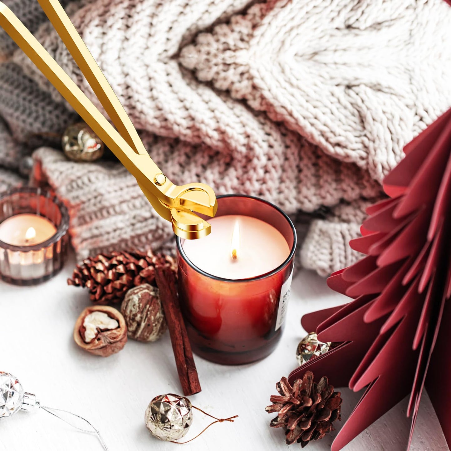 calary Candle Wick Trimmer, Candle Snuffer and Wick Dipper & Candle Accessory Set, 3 in 1 Candle Care Kit for Candle Lover (Gold)