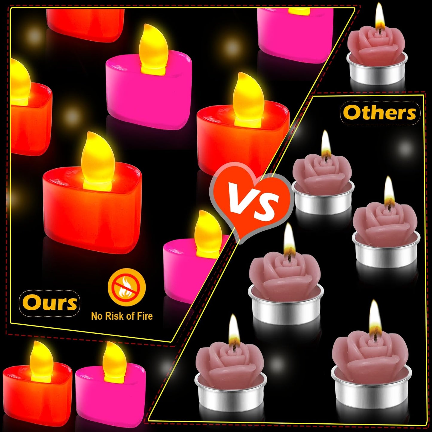 24 Pack LED Tea Lights Candles Battery Operated,Valentines Heart Shaped Candles for Party Favors,Red Pink Flameless Candles for Valentines Day Romantic Night Anniversary Wedding Table Decor