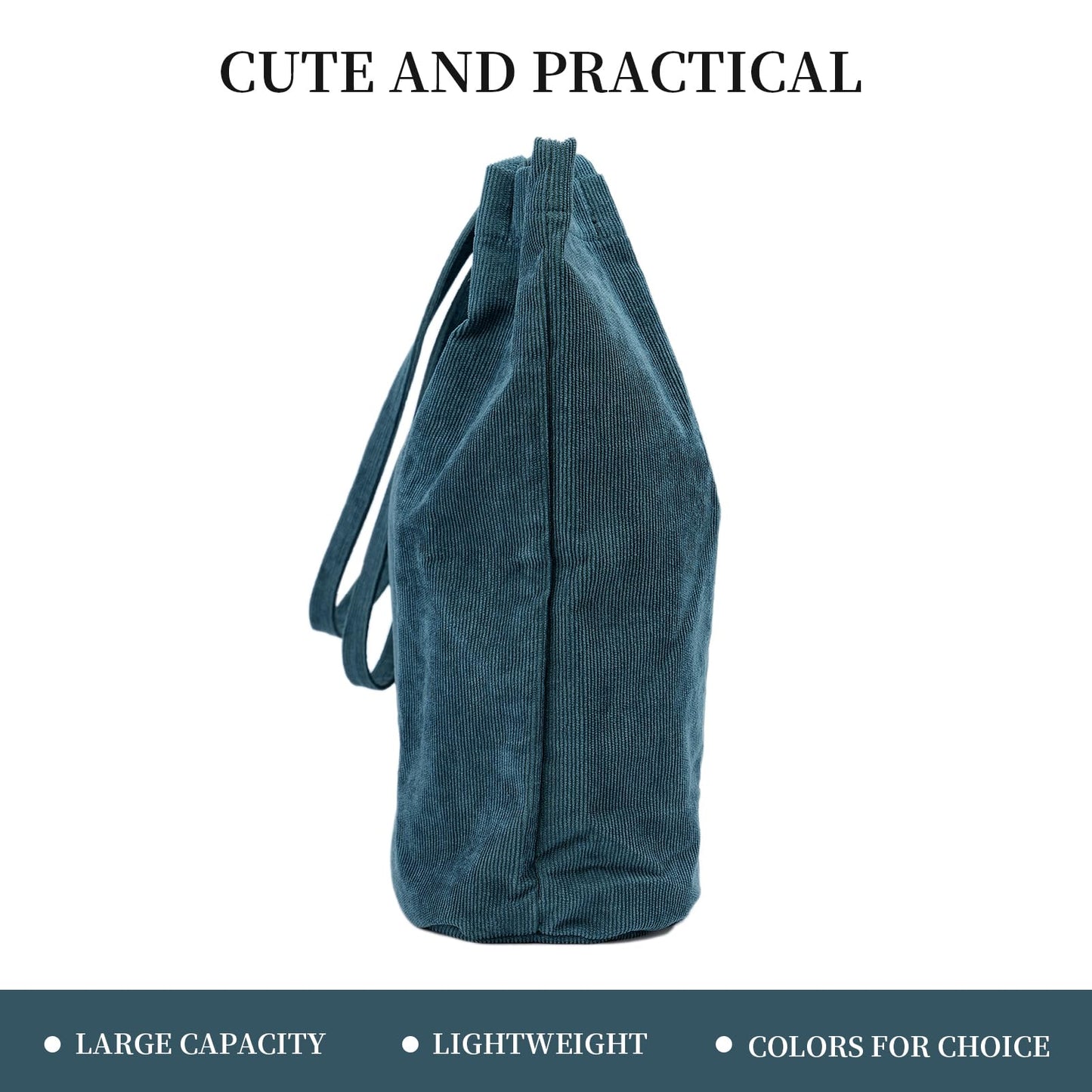 Corduroy Tote Bag Cute Tote Bags for Women Shoulder Bag with Inner Pocket for Work Beach Travel and Shopping Grocery (Blue-green)