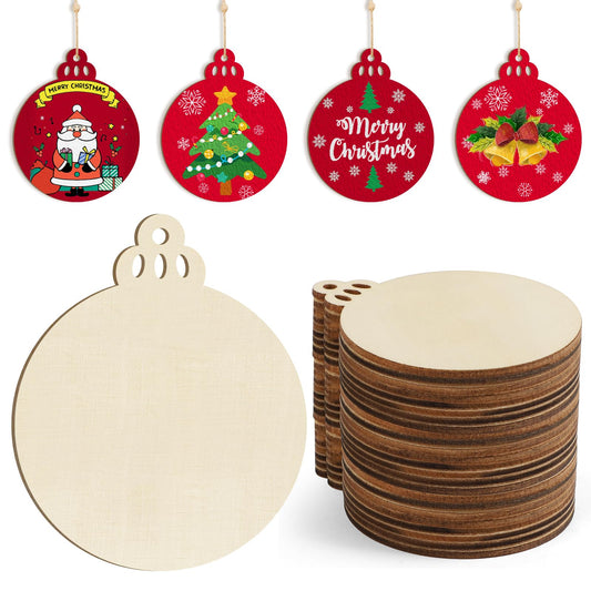 Wooden Christmas Ornaments to Paint Christmas Bell Decoration Cutouts Unfinished 24PCS 3.5 x 3 inches, DIY Blank Unfinished Christmas Tree Wood Discs Ornament for Home Crafts Hanging