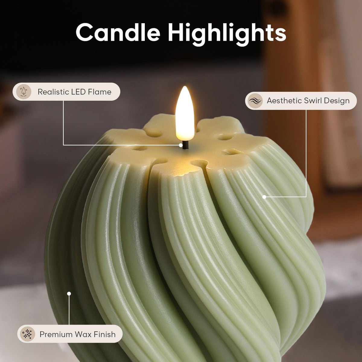 Girimax Sage Green Swirl Flameless Candle with Remote Timer